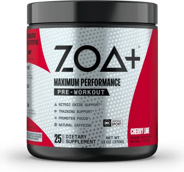 ZOA+ Zero Sugar Pre Workout Powder, Cherry Lime