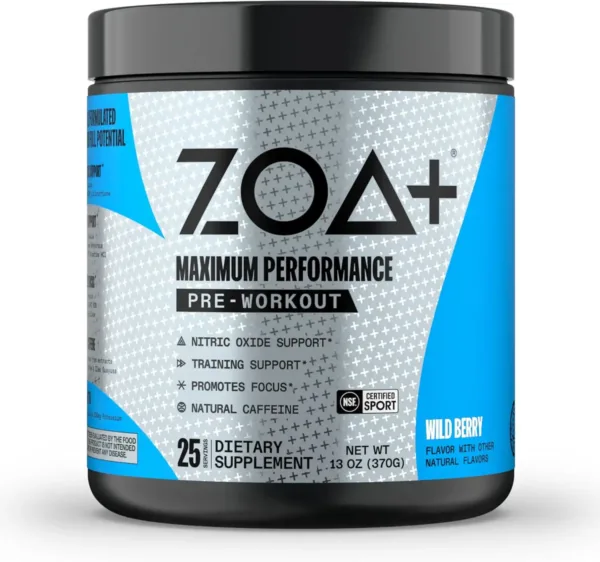 ZOA+ Zero Sugar Pre Workout Powder, Wild Berry